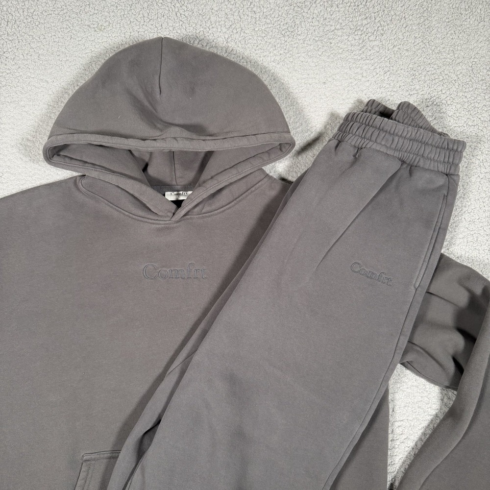 Comfrt Fleece Sweater Jogger Set Mens Large Gray Soft Travel Heavyweight Pockets